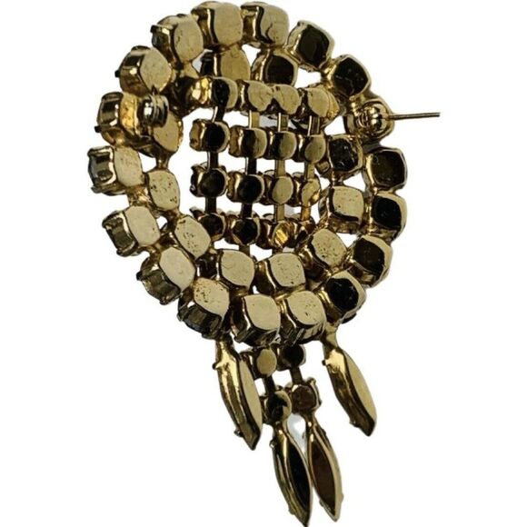 Vintage Austrian Crystal Aurora Borealis Shimmering Dangle  Gold Tone Brooch - Picture 3 of 8